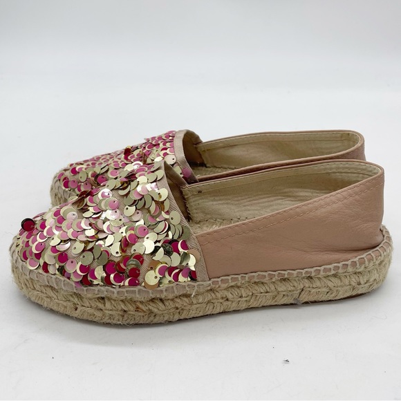 Ethem Eleva Sequined Leather Espadrilles Size 38 Pink Beige Barbie Vacation - Picture 3 of 8
